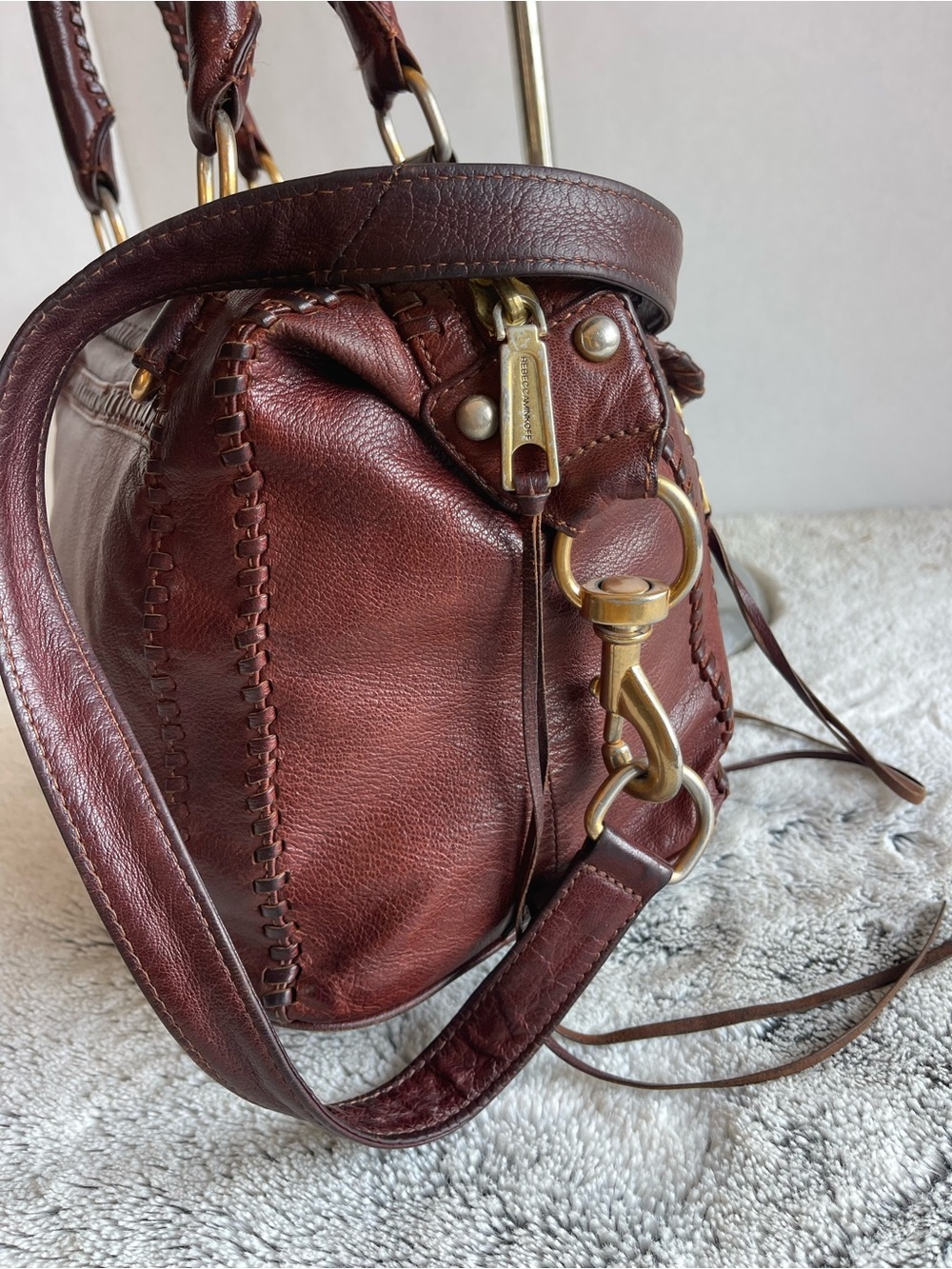 Rebecca Minkoff MBA Brown  Leather Satchel Bag Crossbody Purse - Picture 8 of 15